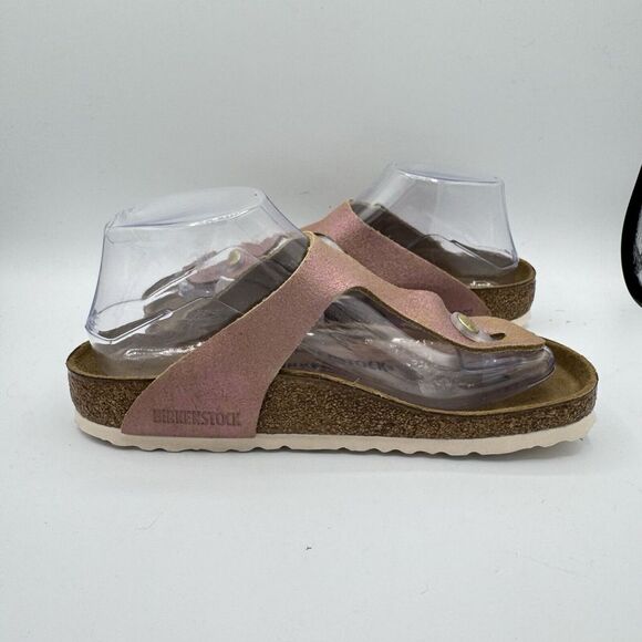 New Birkenstock Gizeh Sandals Washed Metallic Pink Leather Size US 6 Regular Fit - Picture 5 of 8